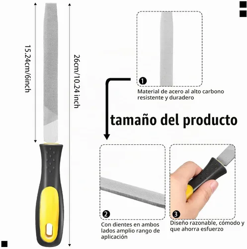 Vista 2 de Zhehao 2 piezas de lima plana de 6 pulgadas, afilador de hacha de metal, mango de acero, molino rectangular, corte único, endurecido con mango