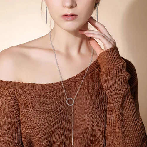 Vista 6 de FOCALOOK Vertical Bar Jewelry Set for Women Y-Necklaces for Women Lariat Bar Necklace Dangle Black Earrings Drop Bar Earrings