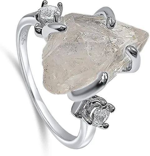 Vista 7 de Anillo de cristal crudo real con piedra natal, plata de ley, oro blanco, regalo de joyería para ella, regalo de Navidad, Día de la Madre