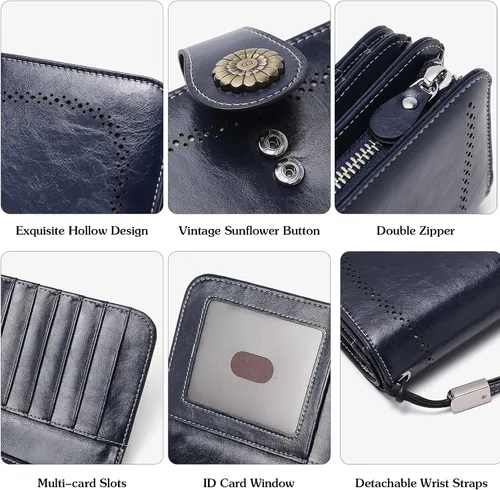 Vista 5 de BOSTANTEN Cartera de cuero genuino para mujer, de gran capacidad, cartera de mano, tarjetero con bloqueo RFID