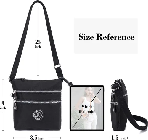 Vista 4 de AOCINA Bolsos cruzados de nailon para mujer, con múltiples bolsillos, bolso cruzado pequeño, ligero, de viaje, para teléfono, bolsos de hombro