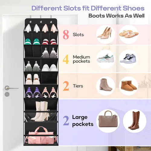 Vista 2 de MISSLO Organizador de zapatos transparente para colgar sobre la puerta, con bolsillos profundos y grandes, para armario, 20 pares de soportes