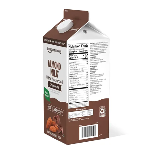 Vista 2 de Amazon Grocery, Leche de almendras con chocolate, medio galón, 64 onzas líquidas