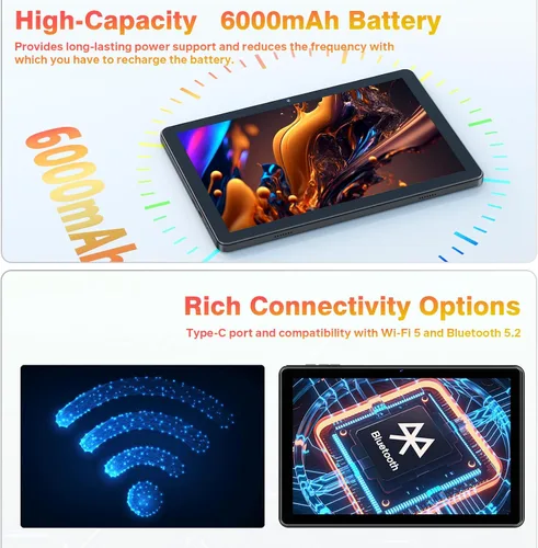 Vista 5 de Tablet Android 15, tabletas de 10 pulgadas, 18 GB+128 GB, expansión de 1 TB, tableta Octa-Core compatible con L1 Widevine con WiFi 5, BT5.2