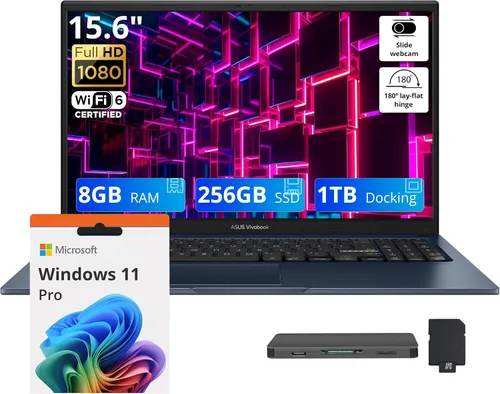 Vista 11 de ASUS Vivobook - Laptop empresarial FHD de 15.6 pulgadas, Intel Core 3 100U, 8 GB DDR5, almacenamiento de 1.12 TB