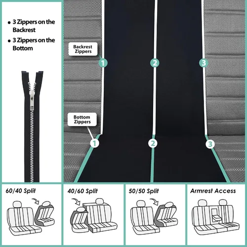 Vista 8 de TLH - Fundas de asiento automotrices de malla de aire 3D, solo para asientos delanteros, compatibles con bolsa de aire, ajuste universal para Gris