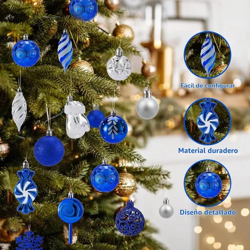 Vista 2 de Juego de adornos de bolas de Navidad irrompibles, 130 piezas de decoración para árbol de Navidad, surtido de bolas colgantes de Navidad a granel