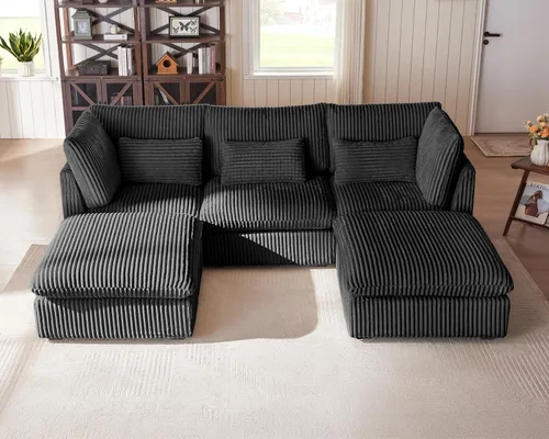 Vista 78 de Sofá Modular de Tamaño Grande, Sofá Seccional de Chenilla Cloud Extra Profundo con Chaise Otomana, Sofá Cama de Chenilla Esponjosa de 5 Asientos