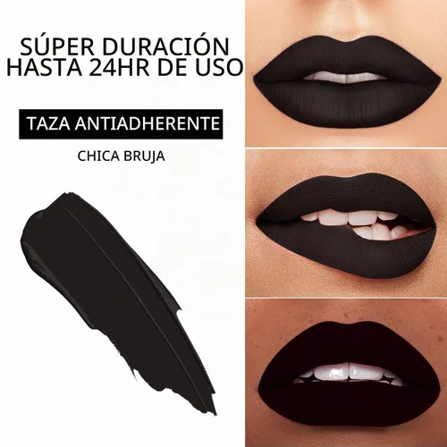 Vista 2 de MAKI YIKA Juego de 3 lápices labiales líquidos mate, color negro y rojo Negro/Rojo Oscuro/Desnudo