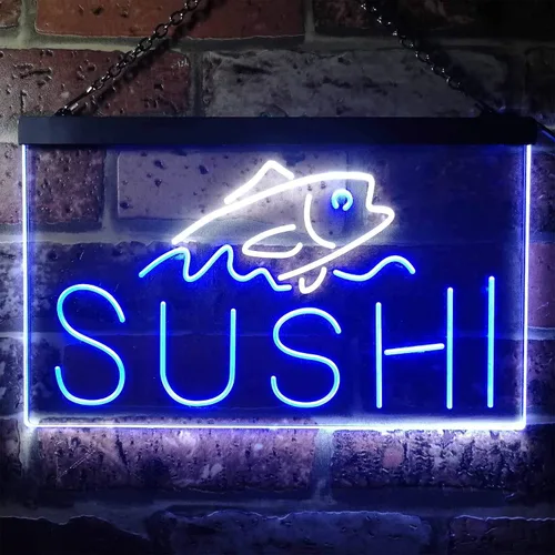 Vista 32 de ADVPRO Sushi Fish Sashimi Restaurant - Letrero de neón LED de doble color, azul y rojo, 12 x 8.5 pulgadas, st6s32-i3334-br