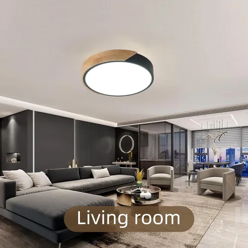 Vista 5 de Lámpara de techo LED moderna, 2 paquetes de luces de techo de montaje empotrado de madera, luces de cocina LED y accesorios de iluminación