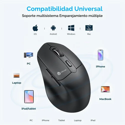 Vista 8 de iClever MD360 Ratón Ergonómico Bluetooth con Jiggle de Ratón, Ratón Inalámbrico Recargable para 3 Dispositivos (BT/2.4G), 4 Configuraciones de DPI