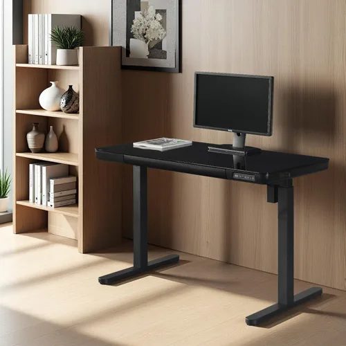 Vista 4 de kowo 48 "K302 vidrio templado eléctrico de madera escritorio de pie con cajón (negro)