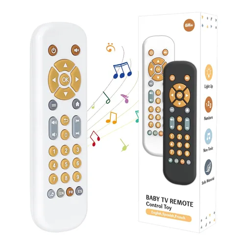 Vista 10 de Orzbow Juguete de control remoto para bebés de más de 6 meses con música, juguete remoto de TV con luz y sonido realistas, inglés, francés y español