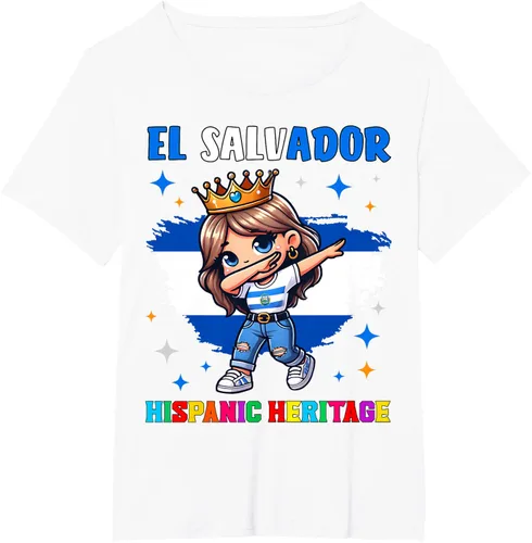 Vista 70 de Camiseta infantil El Salvador Dabbing Girl Hispanic Heritage Celebration, Negro