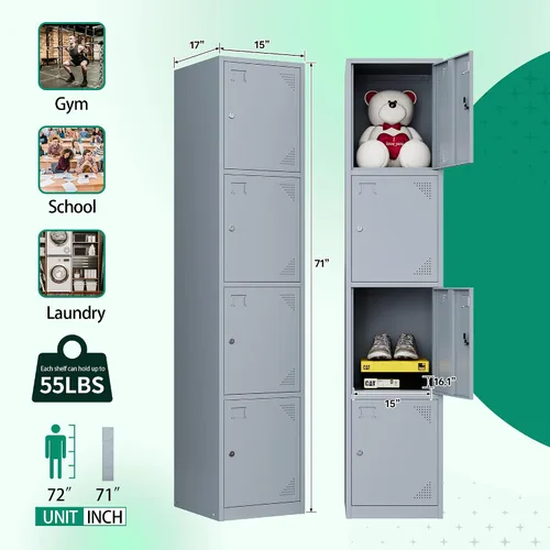 Vista 6 de Letaya Taquillas de metal para empleados, gabinete de almacenamiento de acero de 71 pulgadas con 4 puertas con cerradura para personal de oficina