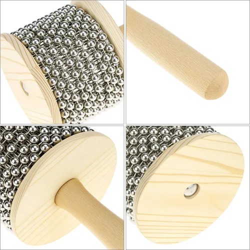 Vista 5 de QWORK Cabasa Instrumento musical de percusión de madera, coctelera de cuentas de acero inoxidable de 3.5 pulgadas con mango de madera