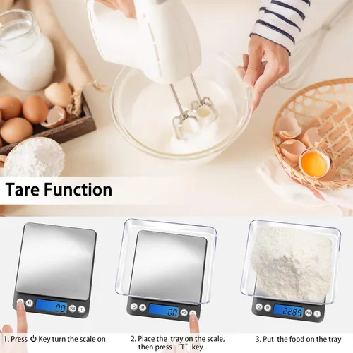 Vista 5 de Fuzion - Báscula digital de cocina de 105.82 oz, gramo y onza 0.1g Accuracy, 6 Modes, 2 Trays Included, LCD Display, Tare, Piece Counting, For