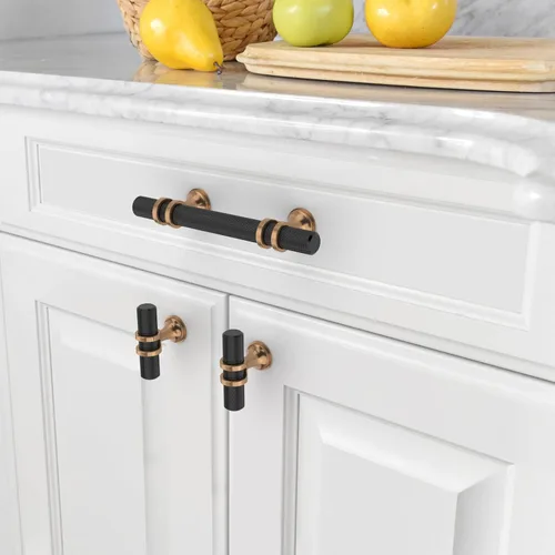 Vista 2 de Asidrama - Paquete de 10 manijas para gabinete de cocina de 3 pulgadas (76mm) de color negro mate y bronce champán, tiradores para gabinete