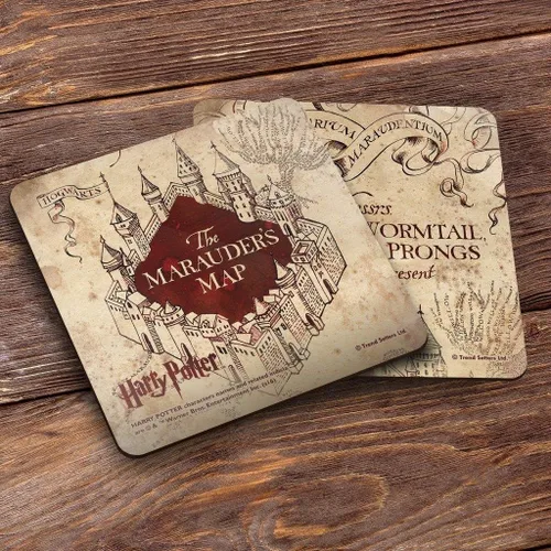 Vista 2 de Harry Potter Hogwarts - Juego de posavasos con el mapa del merodeador - El pie de cola de gusano Moony y las puntas están orgullosos de presentar