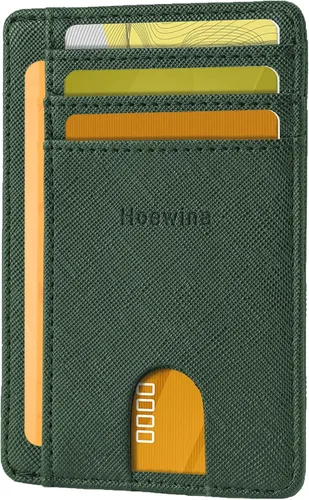 Vista 12 de Hoewina Cartera delgada para hombre, bolsillo frontal minimalista con bloqueo RFID, billetera de cuero delgada para tarjetas de viaje, regalos
