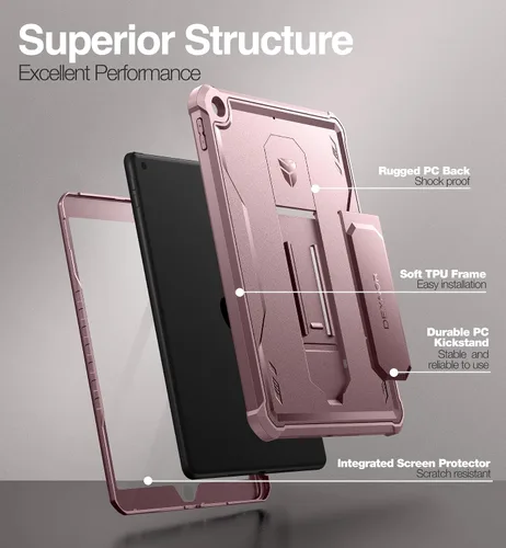 Vista 3 de Dexnor Funda para iPad de 9ª/8ª/7ª generación de 10.2 pulgadas, [protector de pantalla y soporte integrados] con soporte para bolígrafo, resistente