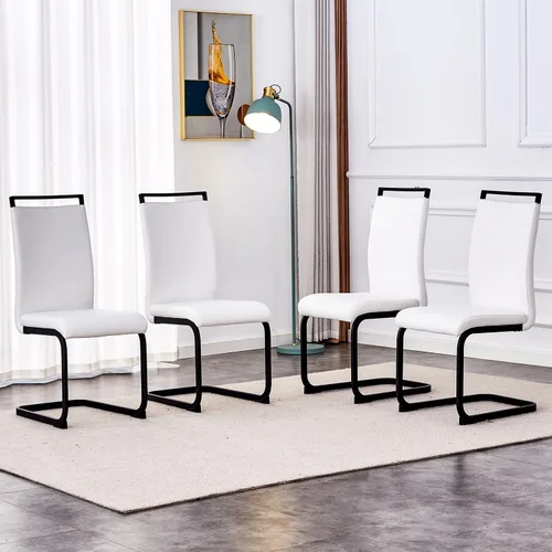 Vista 37 de gopop Juego de sillas de comedor, sillas modernas de metal con asiento acolchado de piel sintética, respaldo alto y patas cromadas resistentes, Negro