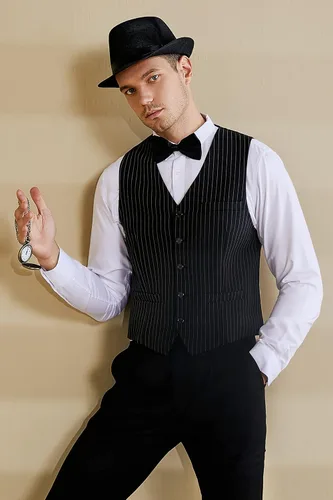 Vista 2 de BABEYOND 1920s Mens Gatsby Gangster Vest Costume Accessories Set Fedora Hat