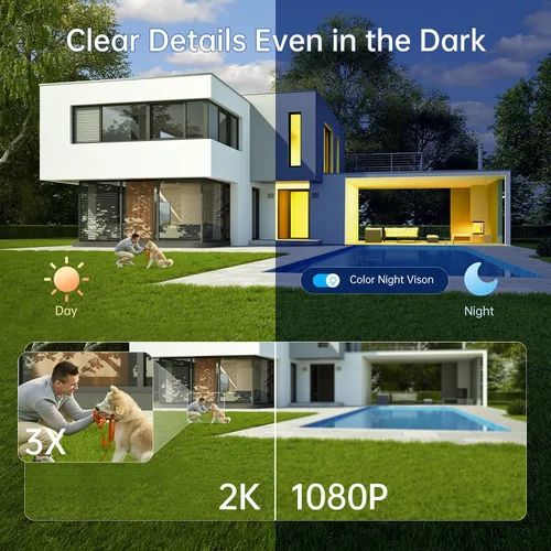 Vista 4 de Solar Security Cameras Wireless Outdoor: 2K Battery Powered WiFi Camera with AI Motion Detection for Home - Color Night Vision Spotlight Siren Alarm