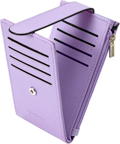 Vista 9 de Chelmon Cartera de mujer delgada con bloqueo RFID, billetera plegable con varios compartimientos para tarjetas con bolsillo con cremallera, Beige