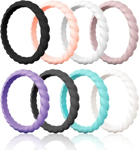 Vista 12 de Egnaro Women's Braided Silicone Wedding Ring, Stylish Stackable Rubber Band