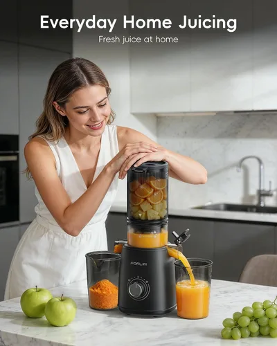 Vista 9 de FORLIM Exprimidor de prensa en frío de alto rendimiento, fácil de limpiar, potentes exprimidores con canal de alimentación grande para verduras