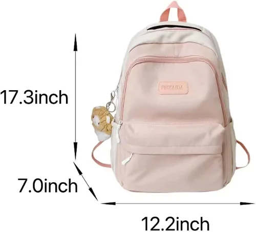 Vista 7 de Mochila estética linda Kawaii con colgante de 15.6 pulgadas, linda mochila universitaria para computadora portátil, mochila preparada, Negro