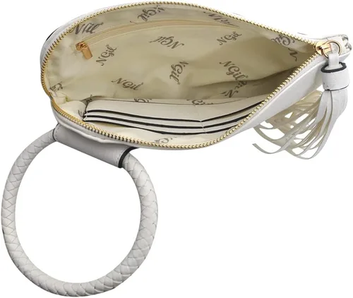 Vista 4 de NGIL Mini bolso de pulsera para mujer, mini bolso de cuero sintético con borla de flecos, cartera de pulsera para mujer