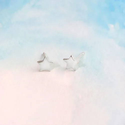 Vista 6 de Boma Pendientes de plata de ley con diseño de estrella, Plata de ley
