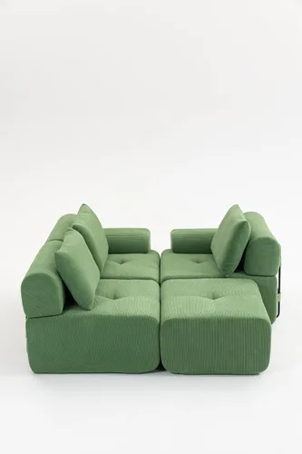 Vista 6 de L-Shaped Sectional Couches for Living Room with Memory Foam & Steel Frame - No Assembly Convertible Sofa Bed, Corduroy Fabric Compression Sofa Green