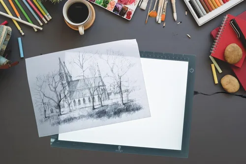 Vista 3 de Almohadilla de luz LED A4 ultrafina para trazado y dibujo, brillo regulable con función de memoria, ideal para artistas, diseñadores y artesanos