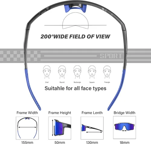 Vista 6 de Gafas de sol deportivas polarizadas para hombre, ciclismo, conducción, pesca, protección UV, ligeras, marco grande, gafas de bicicleta de montaña