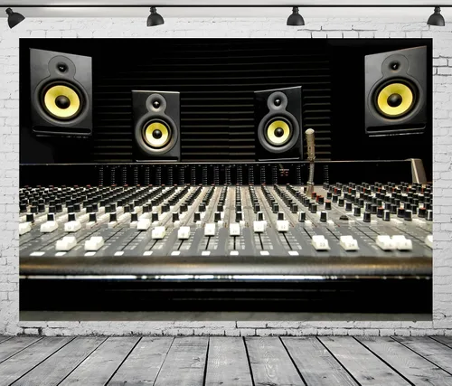Vista 5 de BELECO Telón de fondo de altavoz de música de tela de 5 x 3 pies para fotografía, consola de mezcla, altavoz Boombox, estudio de grabación, fondo