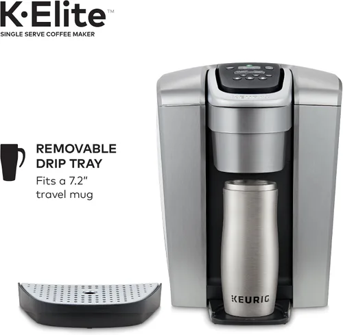 Vista 4 de Keurig K-Elite - Cafetera de cápsulas K-Cup de una sola porción, plata cepillada y espumador independiente, funciona con leche no láctea, espuma