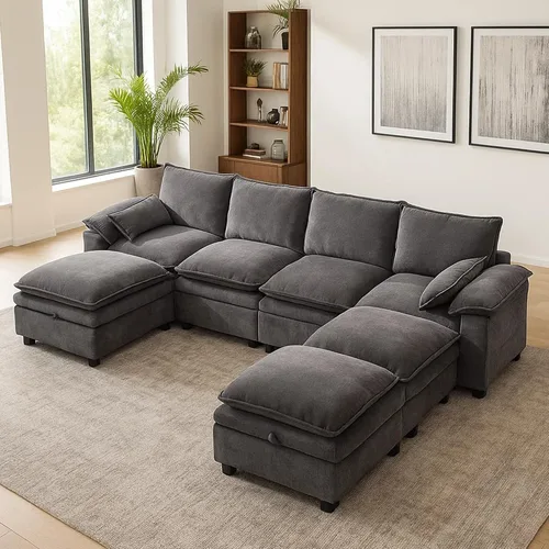 Vista 20 de Juego de sofá modular grande en forma de U – Sofá de nube de gran tamaño de 4 plazas para sala de estar, sofás grandes y cómodos de tela