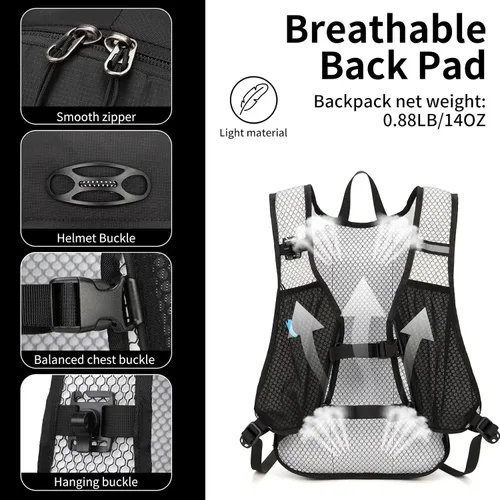 Vista 4 de Mochila de hidratación, mochila de agua para correr con vejiga de 2 L, mochila de agua hidráulica para hombres y mujeres, ciclismo, senderismo, rave
