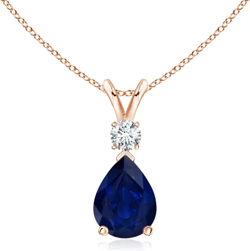 Vista 184 de Angara Colgante de lágrima de zafiro azul natural con diamante en plata/oro macizo de 14 quilates/platino Cumpleaños, compromiso, aniversario