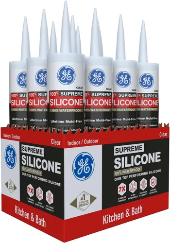 Vista 5 de GE Supreme Masilla de Silicona para Cocina y Baño, Transparente, Cartucho de 10 fl oz, Paquete de 1 - Sellador de Silicona 100% Impermeable