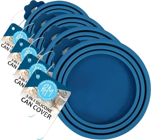 Vista 3 de R&M International La funda de silicona para latas se adapta a la mayoría de alimentos enlatados para gatos, perros o personas, color azul