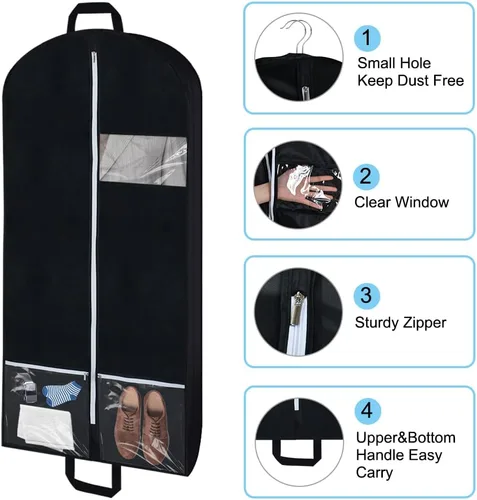 Vista 3 de BEISHIDA Paquete de 2 bolsas de ropa de 50 pulgadas para viajes, bolsas de traje para colgar ropa, con 2 bolsas con cordón para almacenamiento