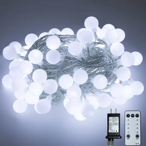 Vista 7 de Ogrmar Luces de Cadena de 49 pies con 100 Bombillas LED Globo 8 Modos Luces de Hadas con Control Remoto, Función de Temporizador y Conectable