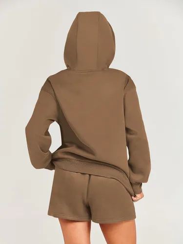 Vista 5 de ANRABESS Conjunto deportivo de 2 piezas para mujer, sudadera con capucha de gran tamaño, conjunto de sudadera corta a juego
