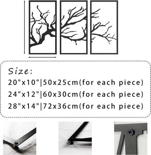 Vista 3 de fayholy Arte de pared de metal, árbol de la vida, 3 piezas, para colgar en la pared, arte de pared de metal del árbol de la vida, decoración Plata