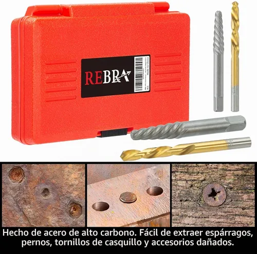 Vista 6 de Juego de extractor de tornillos, broca de mano izquierda de acero Cr-Mo 37# y acero HSS 6542 cobalto, herramienta de extracción reversa de pernos